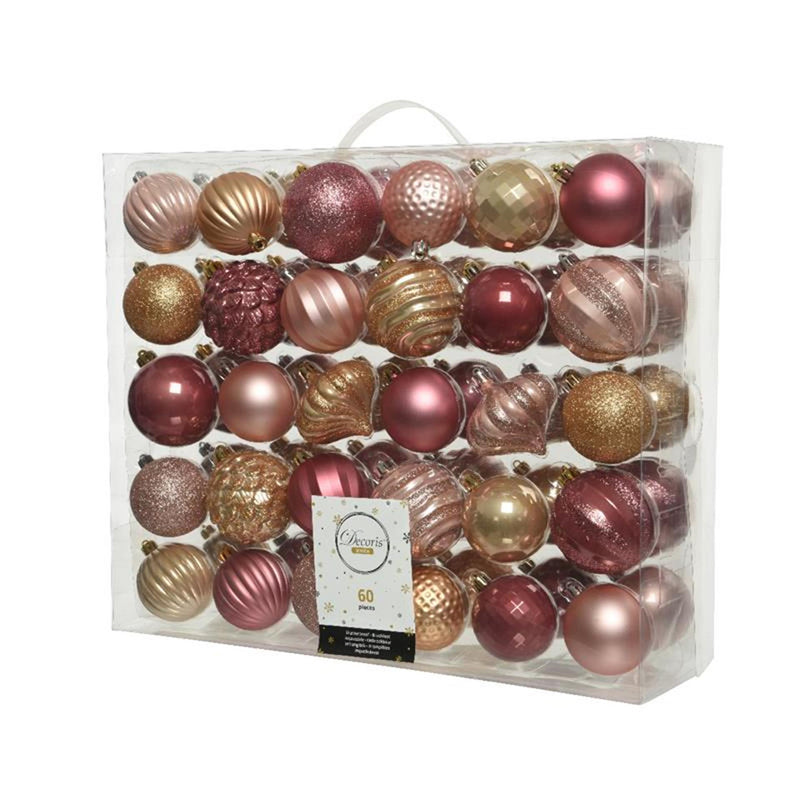 Decoris set palline di Natale in plastica 60 pezzi rosa
