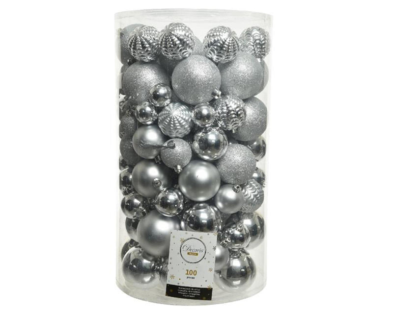 Decoris kerstballen koker a 100 kunststof zilver