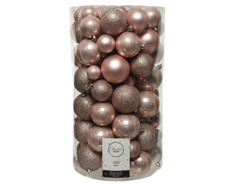Decoris kerstballen koker a 100 kunststof roze