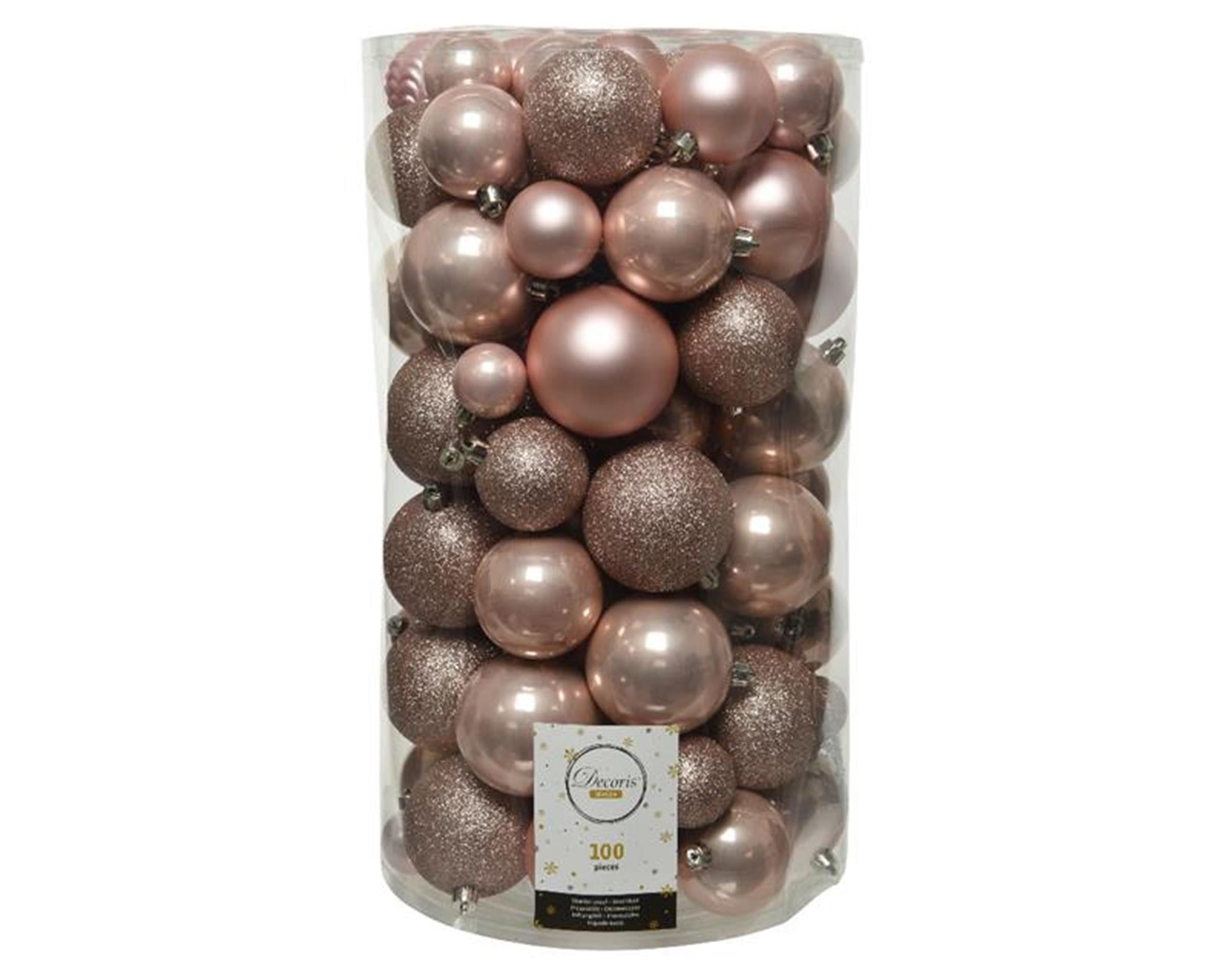 Decoris Bolas de Navidad en tubo de 100 plástico rosa