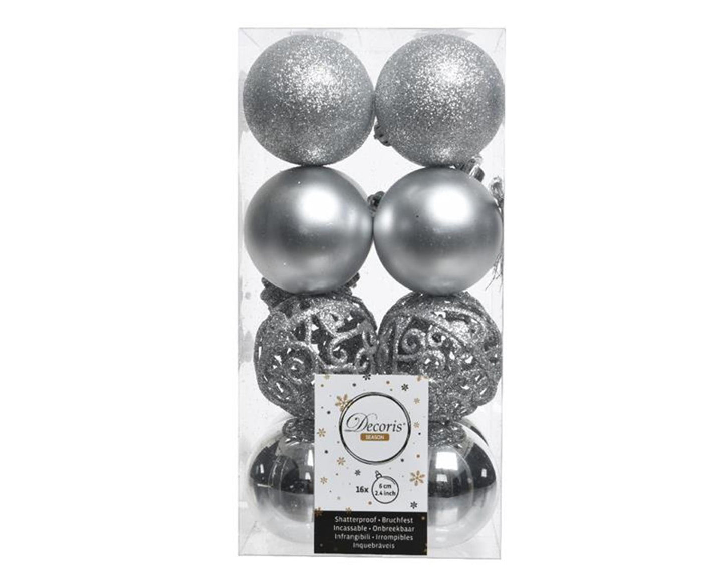 Decoris pallina di Natale mix plastica argento 16 pezzi