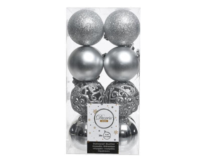 Decoris pallina di Natale mix plastica argento 16 pezzi