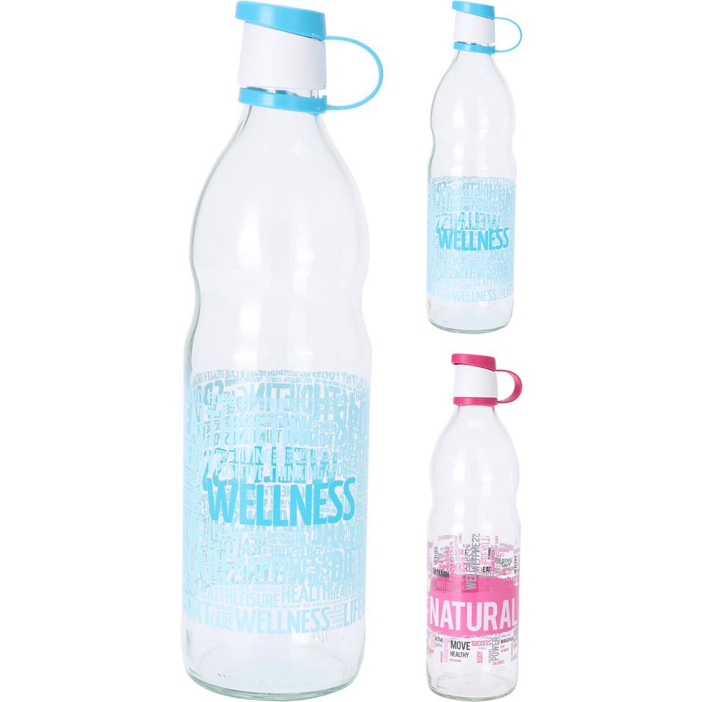 Excelente menaje para el hogar botella de vidrio de 1l con texto en rosa o azul