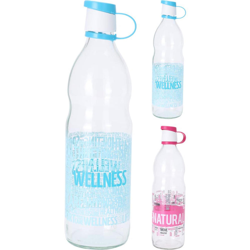 Excelente menaje para el hogar botella de vidrio de 1l con texto en rosa o azul