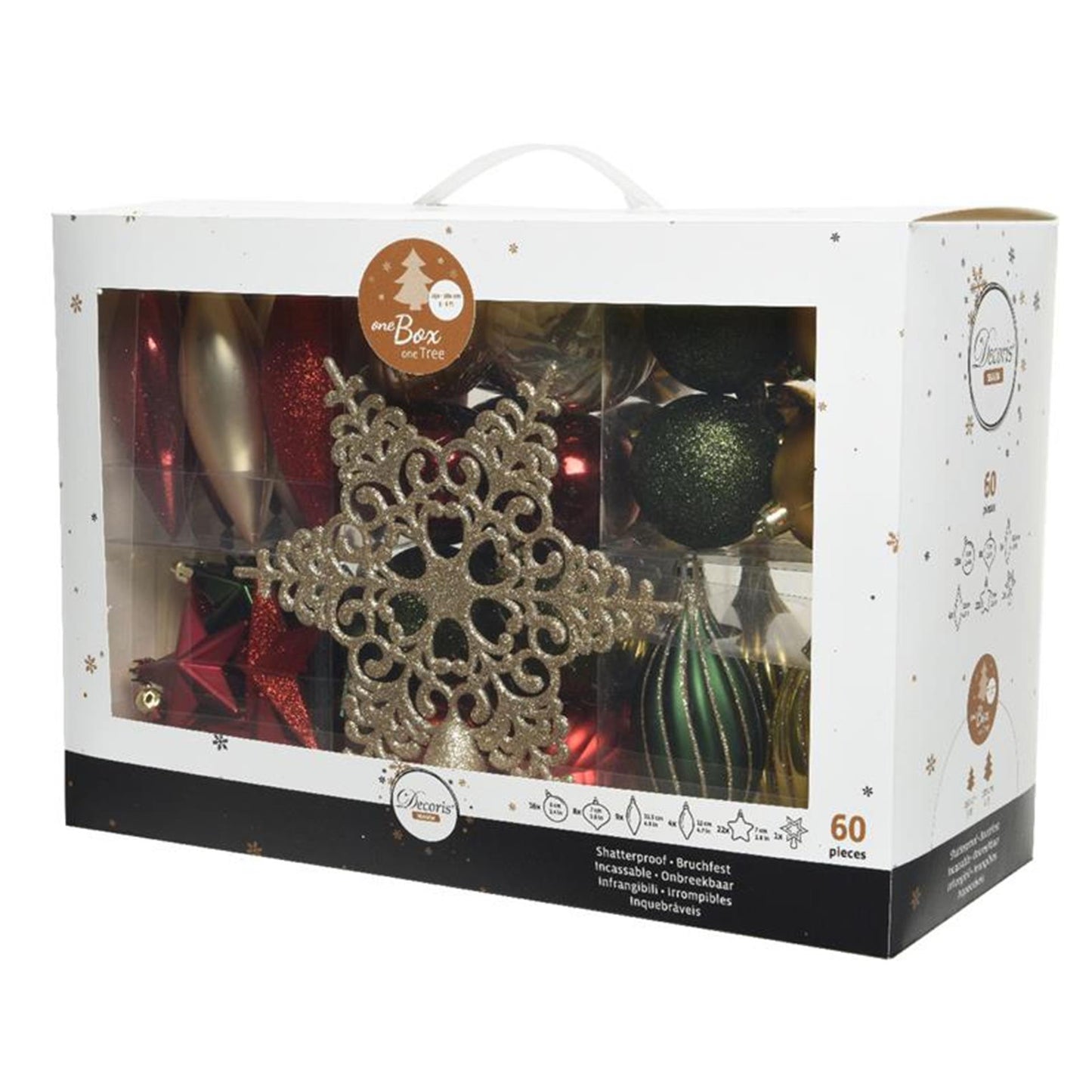 Decoris juego de bolas navideñas plástico 60 piezas rojo verde