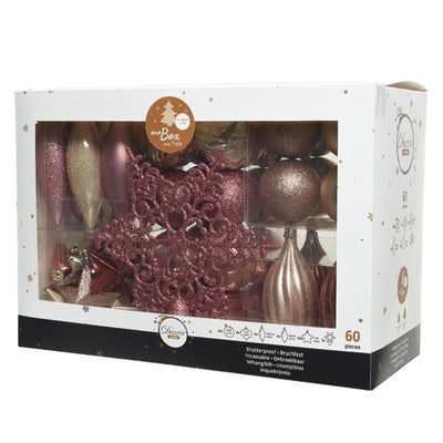 Decoris juego de bolas navideñas plástico 60 piezas rosa