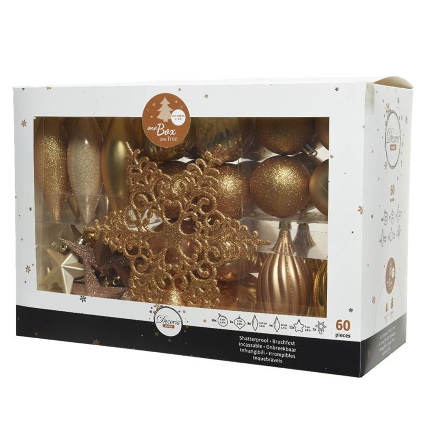 Decoris juego de bolas navideñas plástico 60 piezas dorado