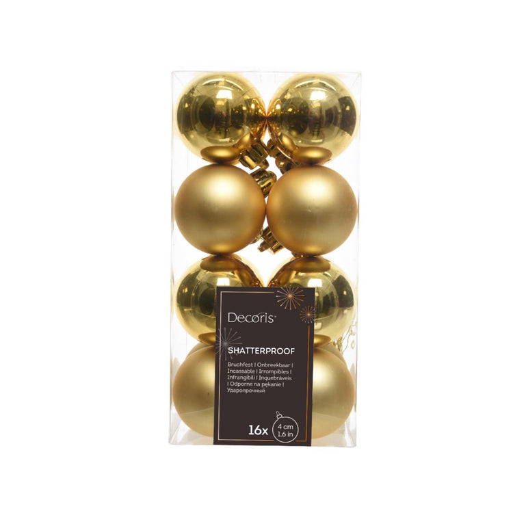Decoris Christmas baubles plastic gold dia 4cm 16pcs
