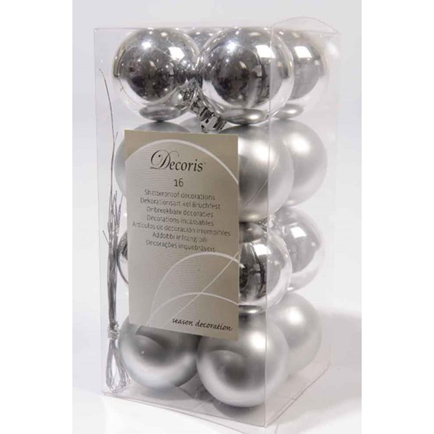 Decoris Palline di Natale argento 40mm 16 pezzi