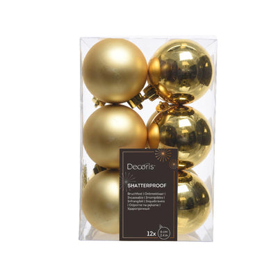 Decoris Palline di Natale in plastica oro dia 6 cm 12 pezzi