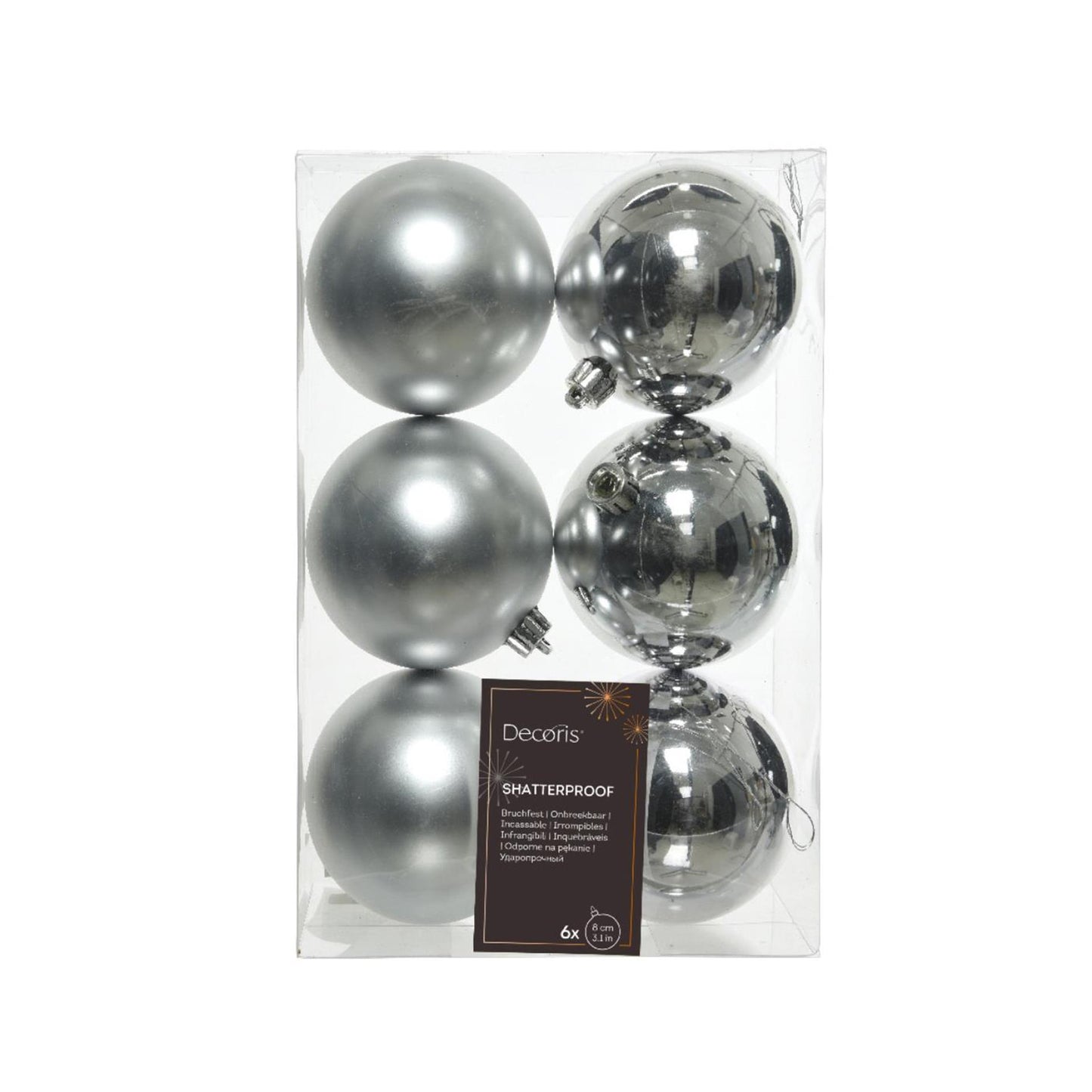 Decoris Palle di Natale plastica argento dia cm 6pz