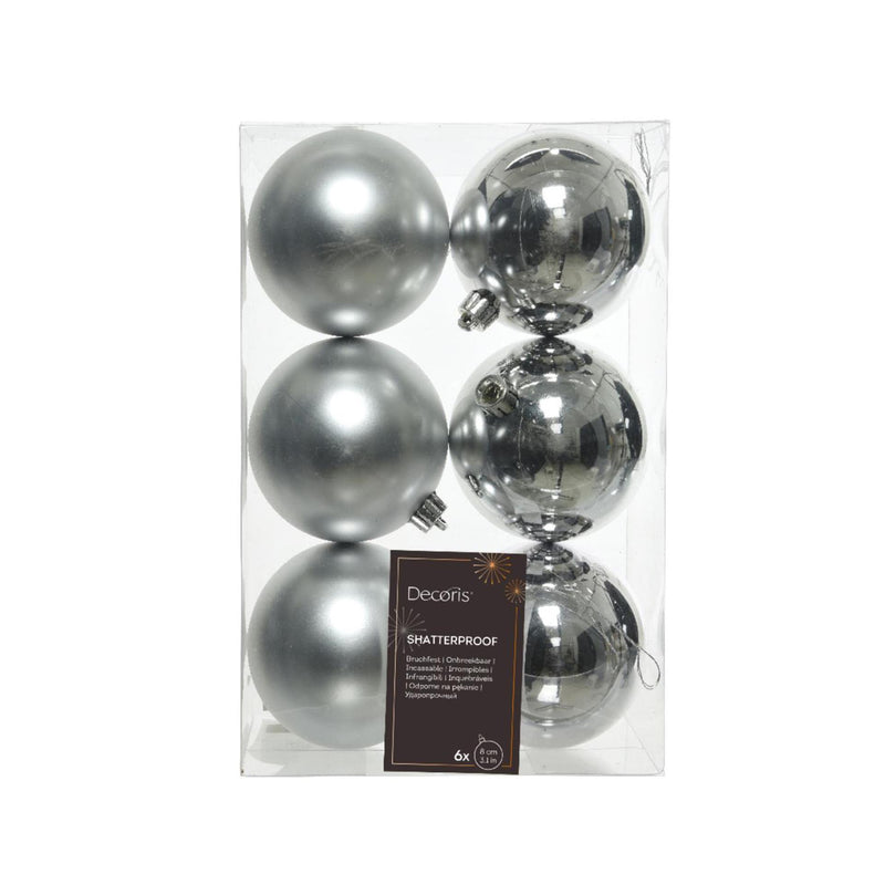 Decoris Palle di Natale plastica argento dia cm 6pz