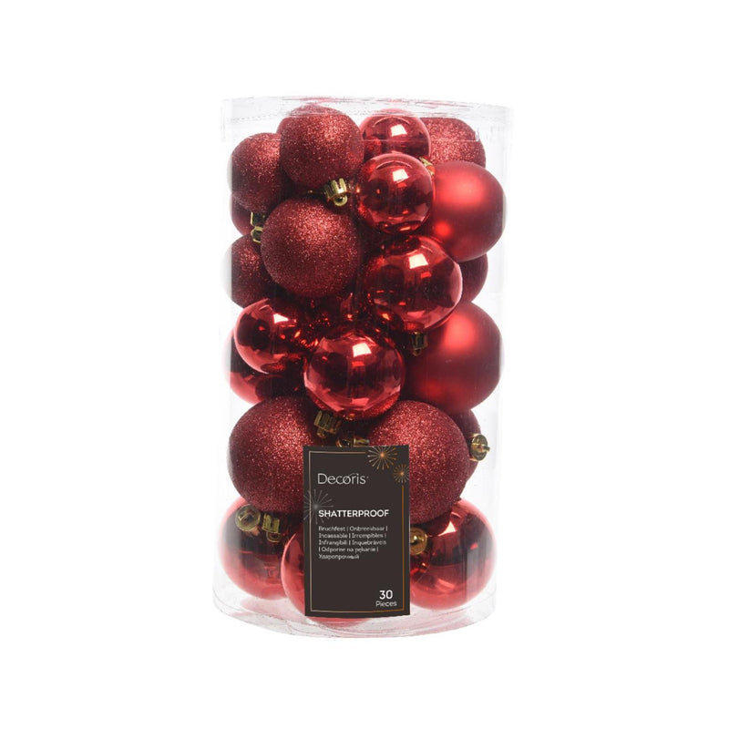 Decoris bolas de Navidad mezcla de plástico rojo 30 piezas