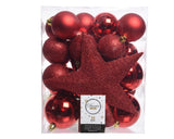 Decoris kerstballenset van kunststof met sterpiek kerstrood box a 33stuks - afbeelding 1