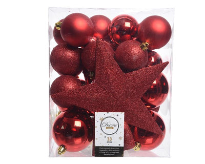 Decoris Set palline di Natale plastica Natale rosso 32 pz