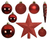 Decoris kerstballenset van kunststof met sterpiek kerstrood box a 33stuks - afbeelding 2