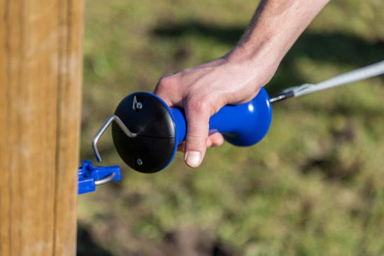 Maniglia per cancello Ako premium in acciaio inossidabile blu con limitatore a molla