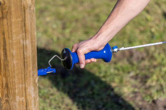 Maniglia per cancello Ako premium in acciaio inossidabile blu con limitatore a molla