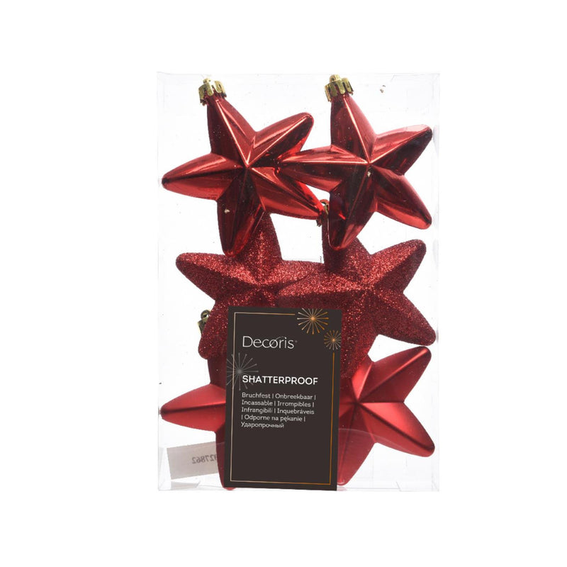 Decoris kersthanger ster rood dia7cm 6-dlg
