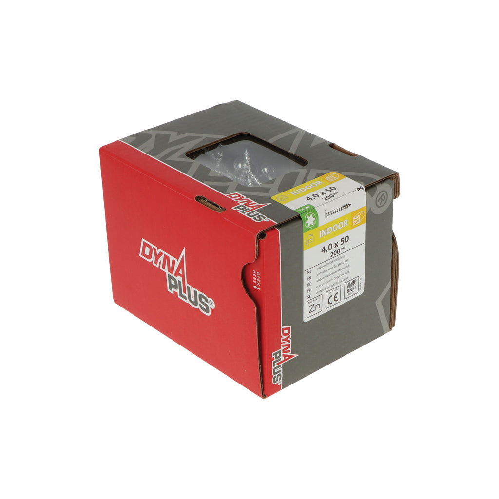 Tornillo construcción madera Dynaplus contra cabeza galvanizada rosca completa + punta de corte torx tx20 ​​4.0x50 | 200 piezas - 0286.01.25901