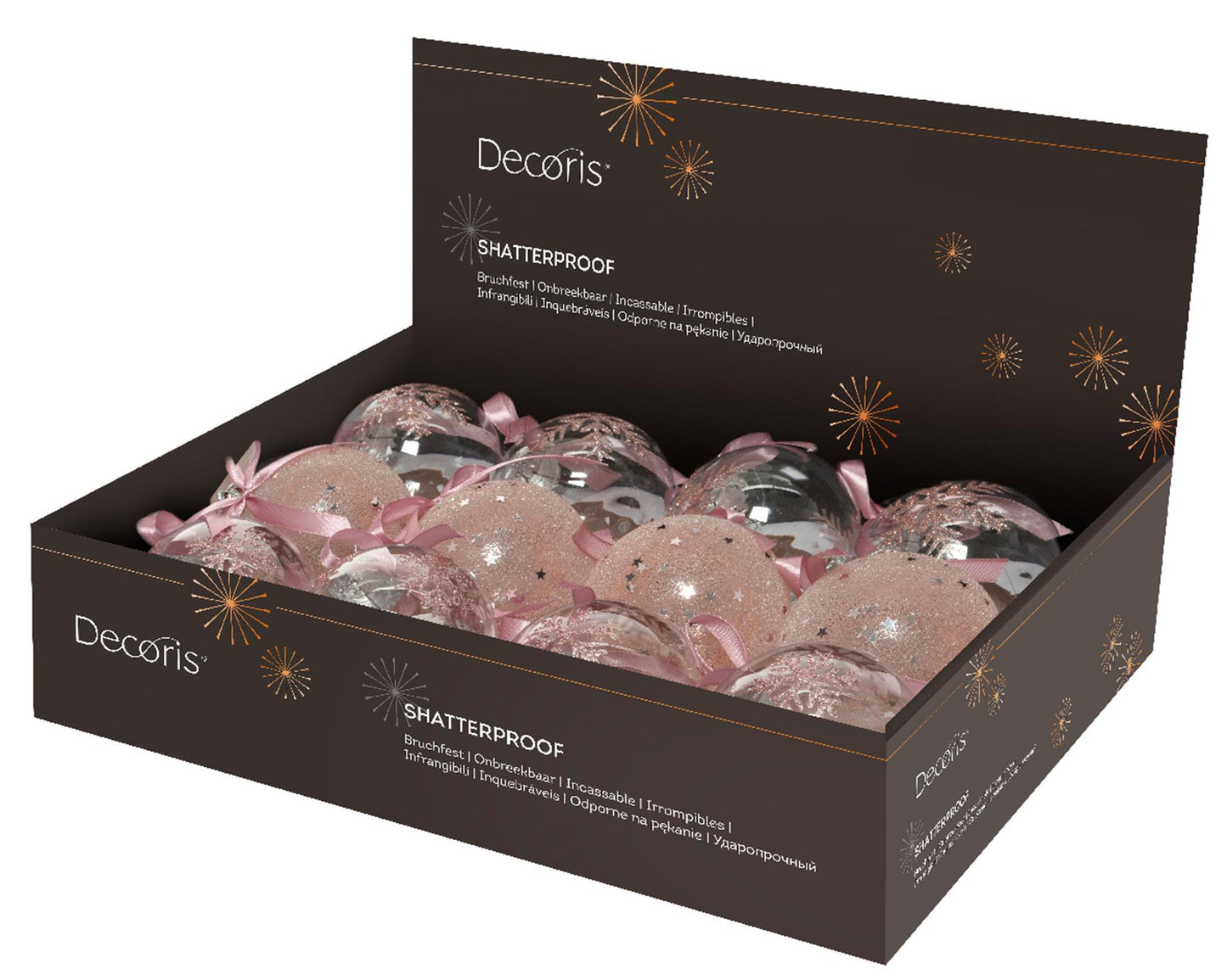 Decoris bolas navideñas mezcla de plástico 8cm 12ud rosa