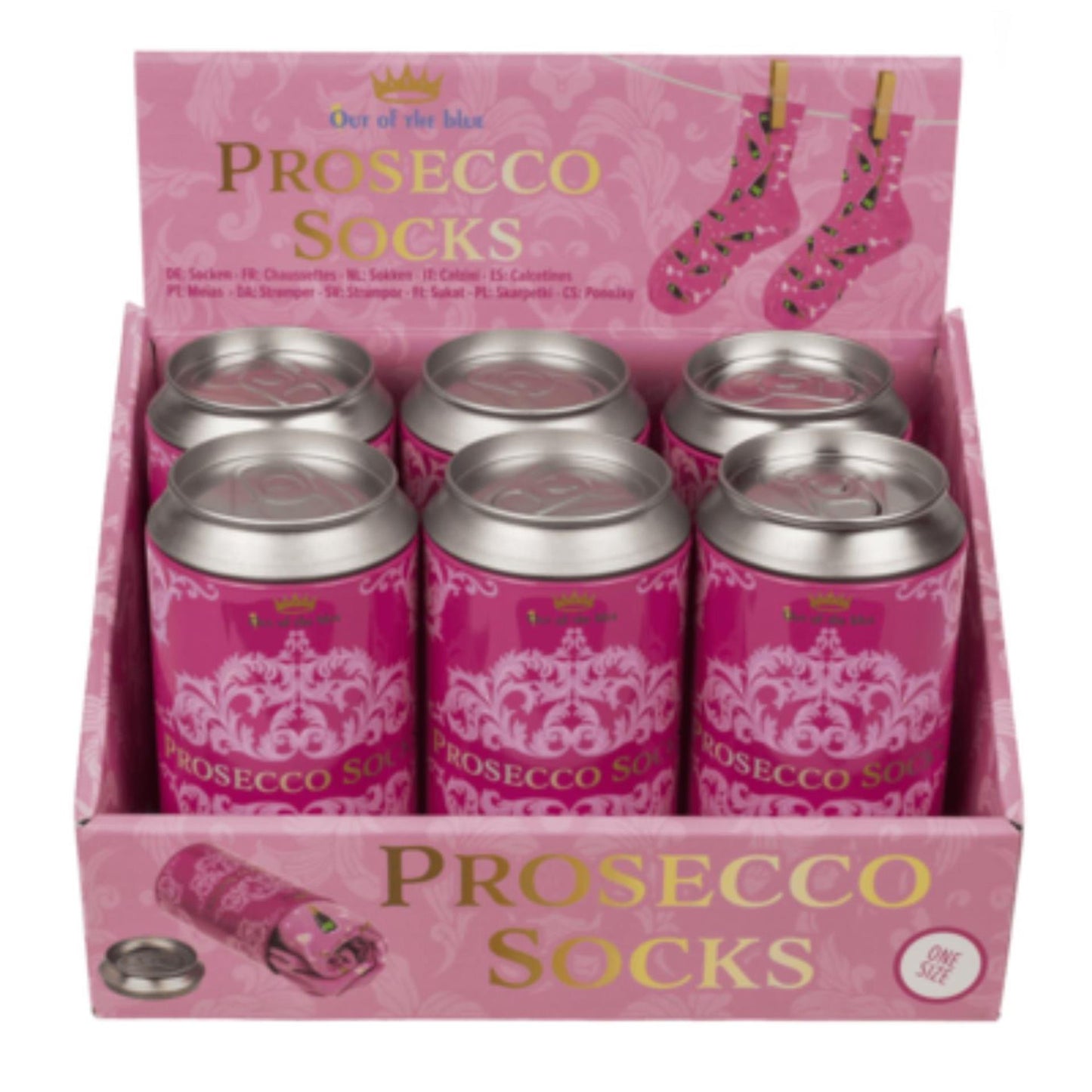 Calcetines de prosecco inesperados en una lata