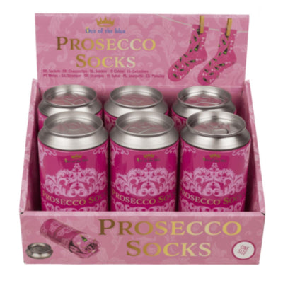 Calcetines de prosecco inesperados en una lata