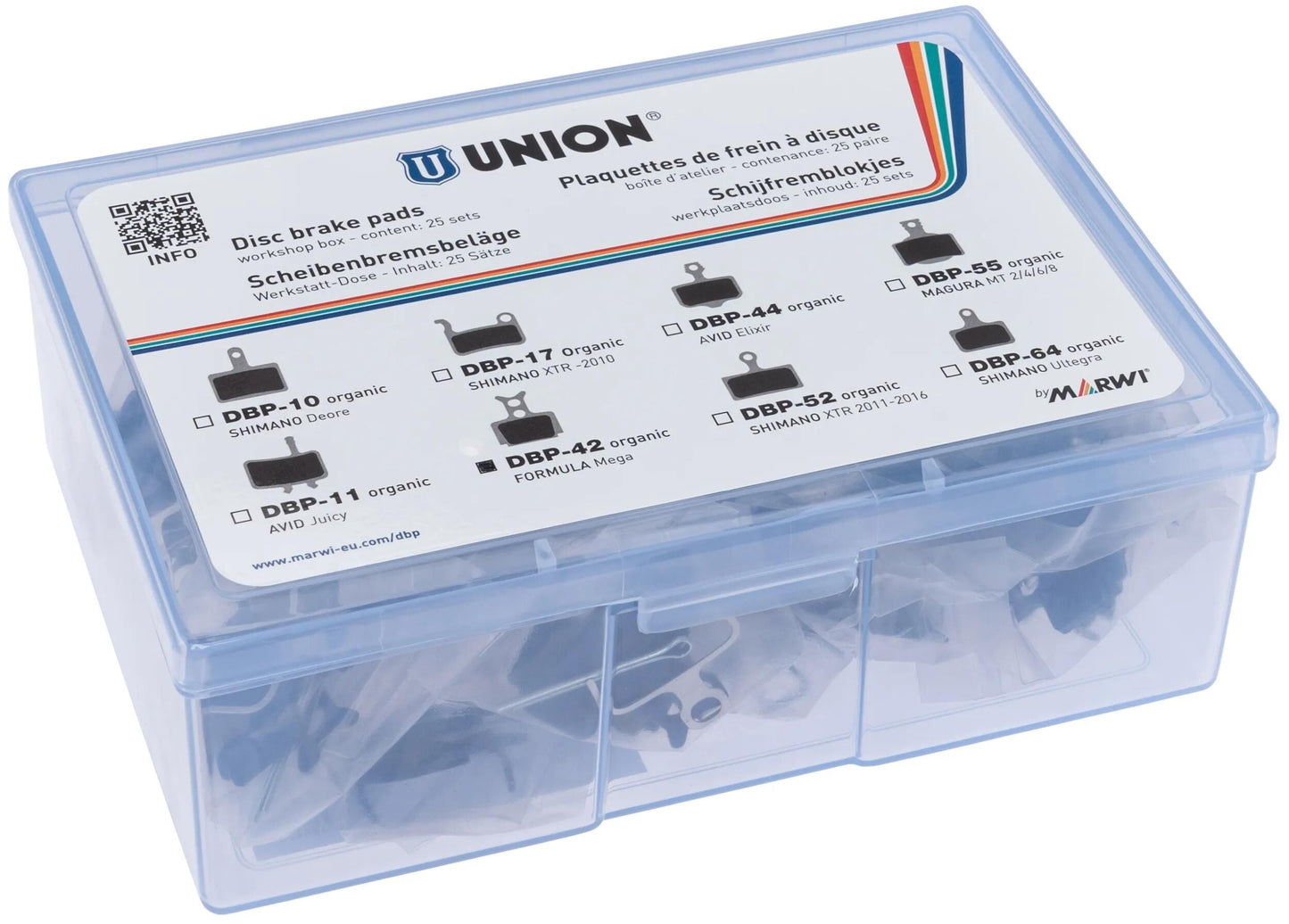 Juego de pastillas de freno de disco Marwi union dbp-52e e-bike kevlar orgánico (25pr)