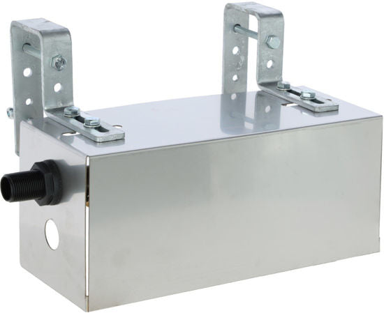 Flotador de acero inoxidable con soporte para colgar.