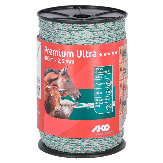 Ako premium ultra schrikdraad witgroen 25mm 400m