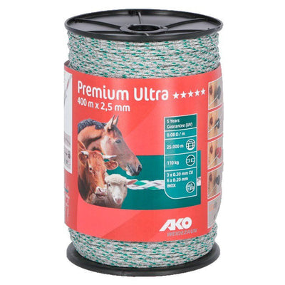 Ako premium ultra schrikdraad witgroen 25mm 400m