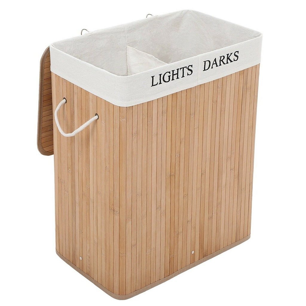 Basket per lavanderia di bambù rettangolare Homestyle Pro + Testo 52x32x63 cm Bianco naturale