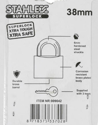 Prodotti lucchetto superlock 38mm più 3 chiavi