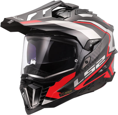 Casco enduro ls2 mx701 explorer carbon frontier ii, visor solar interno, removible, lavable, hipoalergénico y transpirable, correa de barbilla reforzada, almohadillas de rescate para mejillas, casco con doble forro d mx701 expl. car.fr.ii xl rojo negro