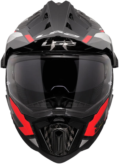 Casco enduro ls2 mx701 explorer carbon frontier ii, visor solar interno, removible, lavable, hipoalergénico y transpirable, correa de barbilla reforzada, almohadillas de rescate para mejillas, casco con doble forro d mx701 expl. car.fr.ii xl rojo negro