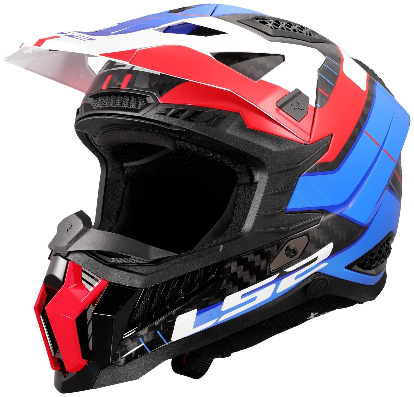 Casco motocross ls2 MX703 x-force galuo, transpirable e hipoalergénico. casco x-force galuo blanco rojo azul gr. xxl