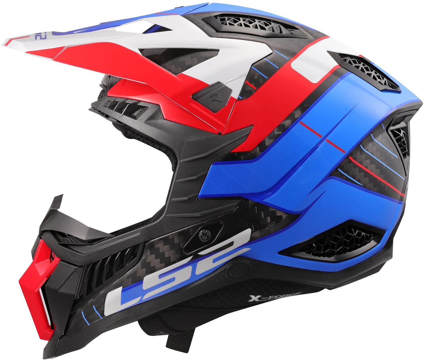 Casco motocross ls2 MX703 x-force galuo, transpirable e hipoalergénico. casco x-force galuo blanco rojo azul gr. xxl