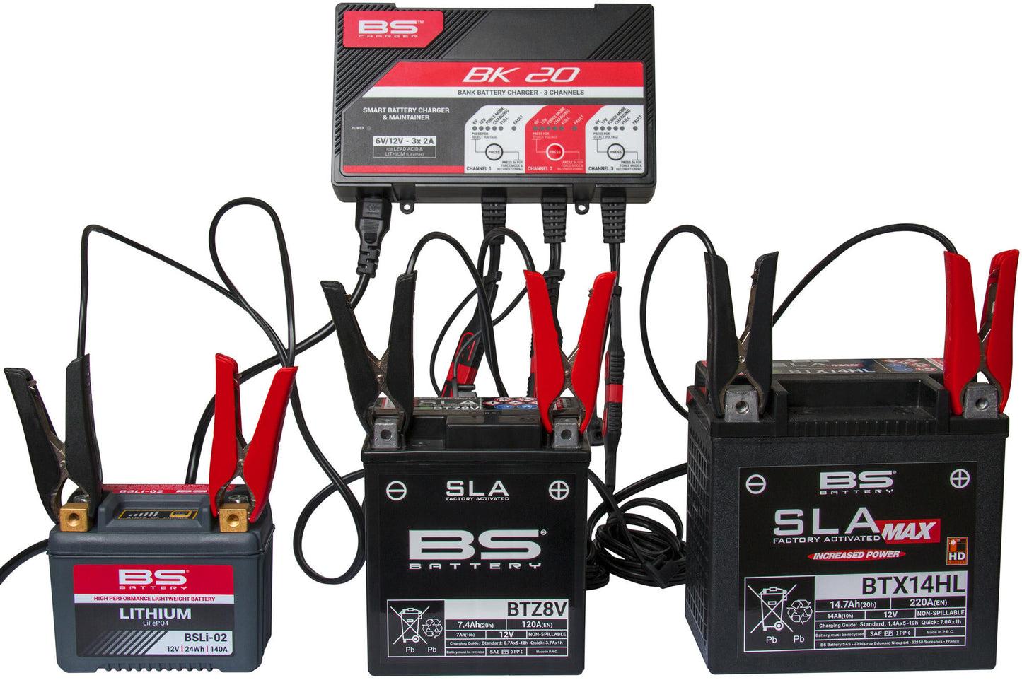 Batteria BS Caricabatterie multipli. BK20 BS-Charger 3x2.0a