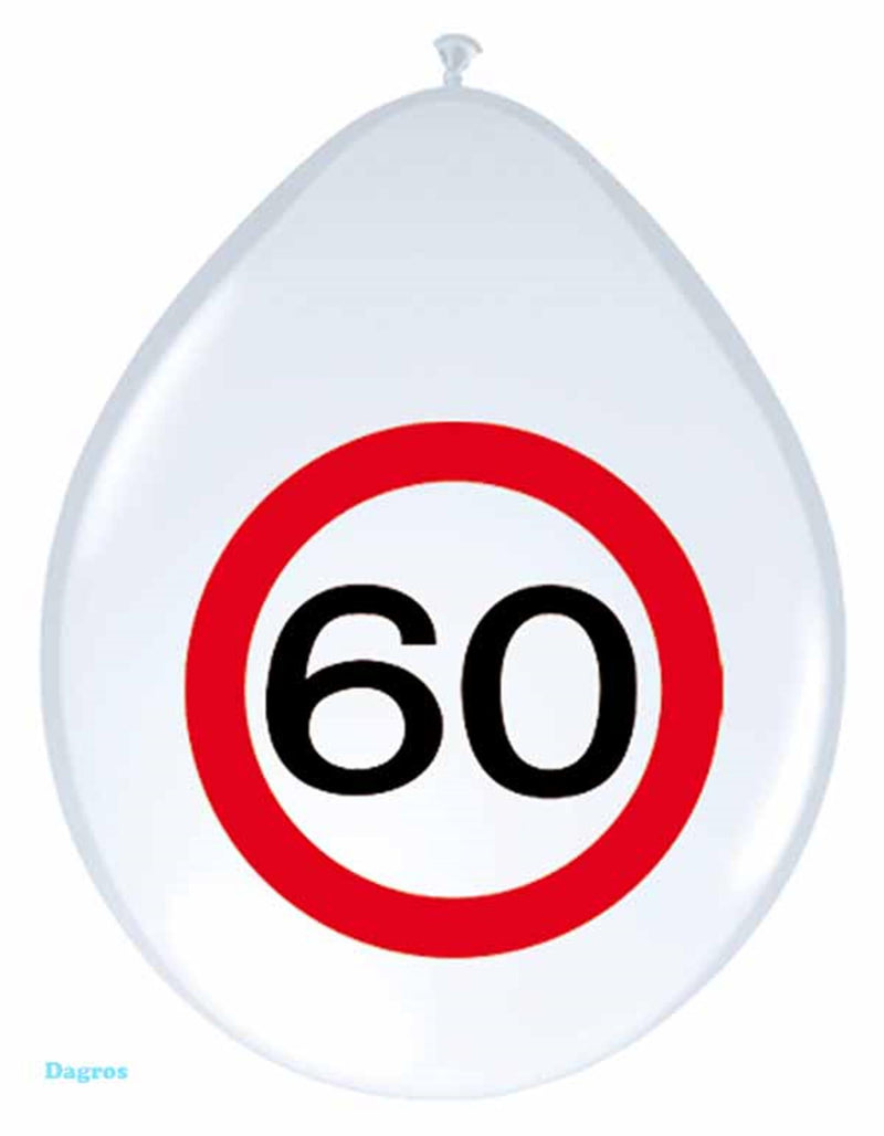 Globo 30 cm señal de tráfico 60 años paquete de 8 unidades