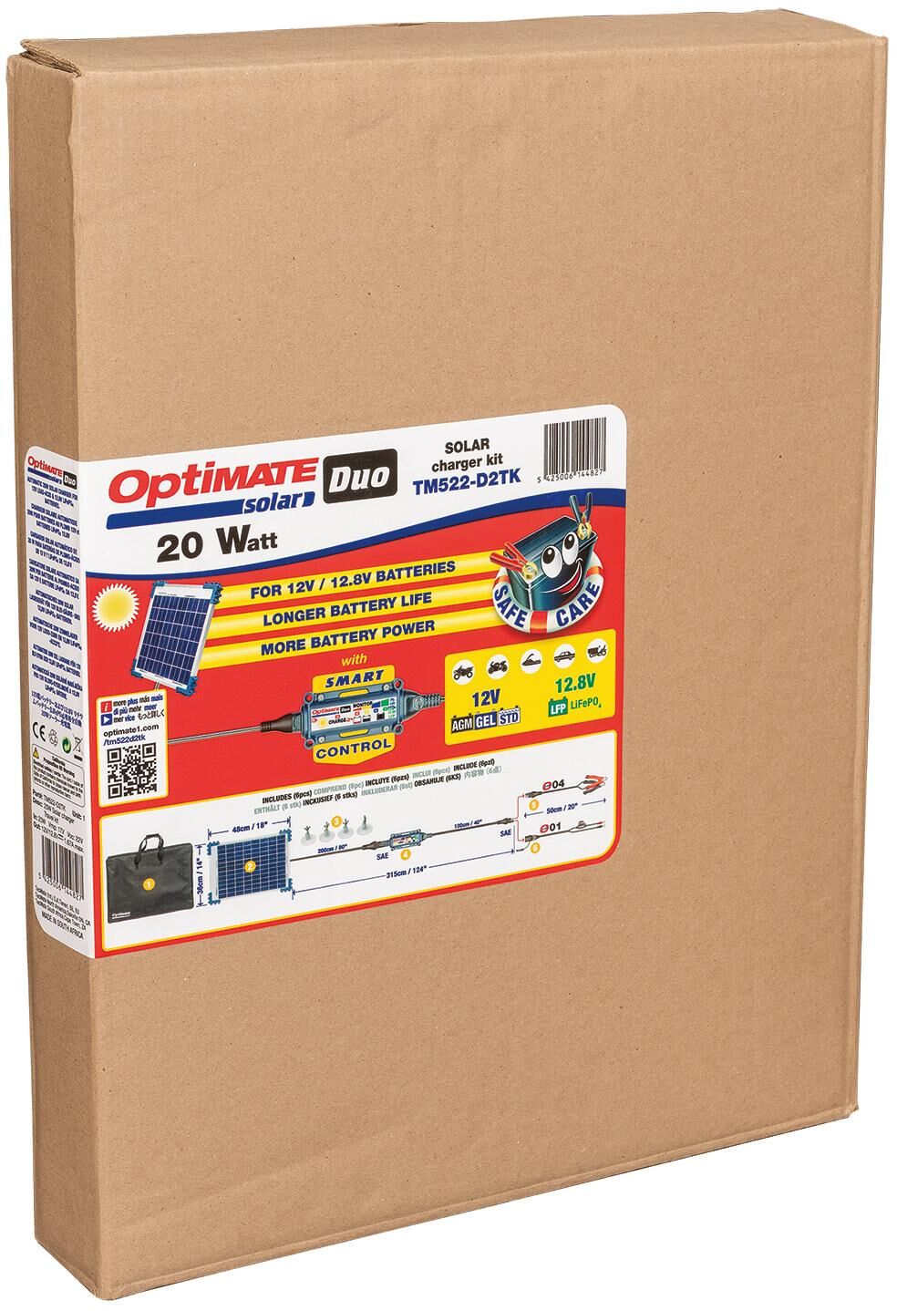 Caricatore della batteria Tecmate Optate Solar Duo 20W Kit da viaggio. Optato Caricatore Solar Duo 20W