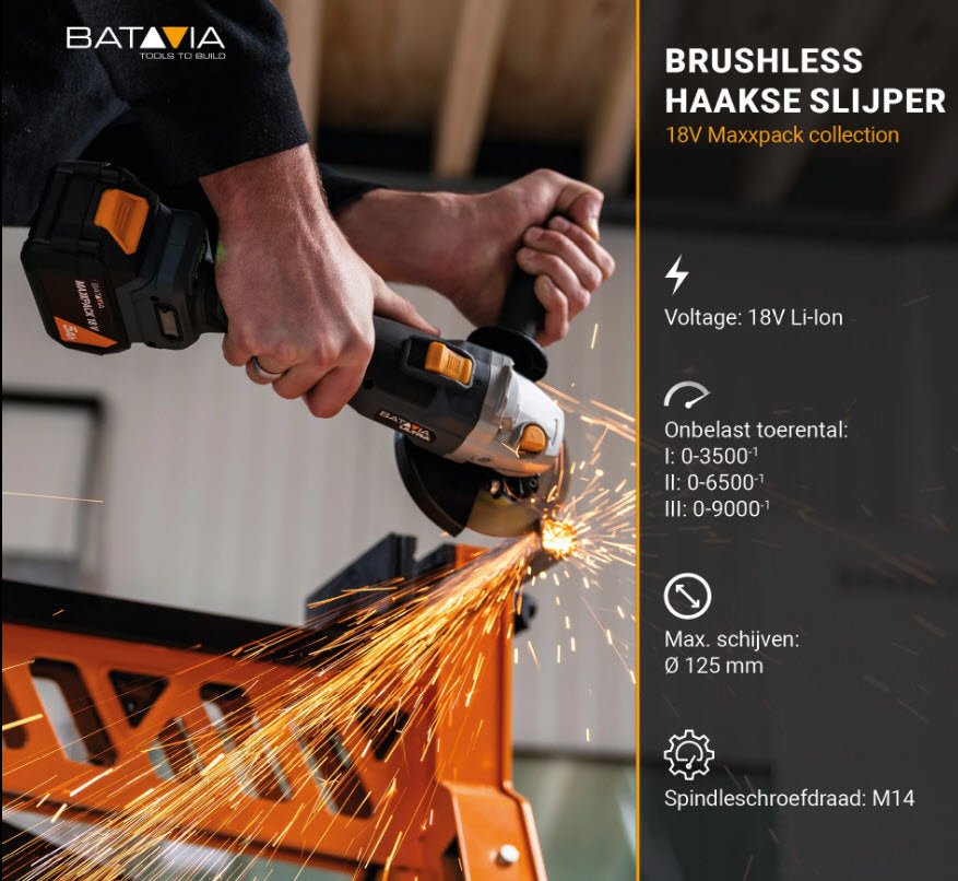 Batavia maxxpack amoladora angular bateria 18v cuerpo brushless 125mm