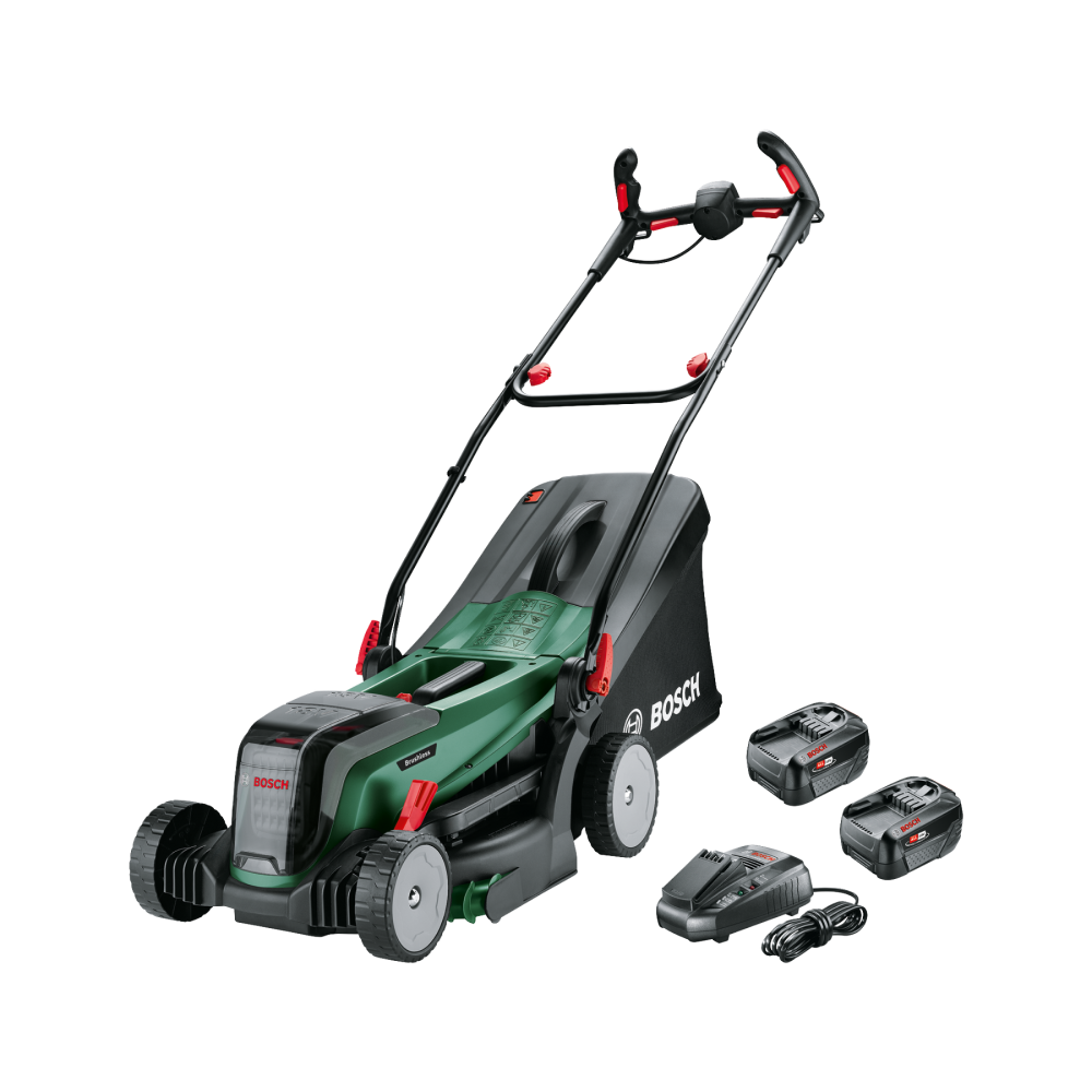 Cortacésped inalámbrico verde Bosch universalrotak | 2x18v-37-550 | 2 baterías 18 v li-ion 4.0 ah + cargador al 1830 cv - 06008b9e00