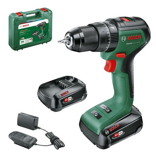 Imp bosch verde universalact 18v-60 | taladro atornillador de impacto inalámbrico | con dos posiciones | 2 baterías de 2,0 ah + cargador - 06039d7102