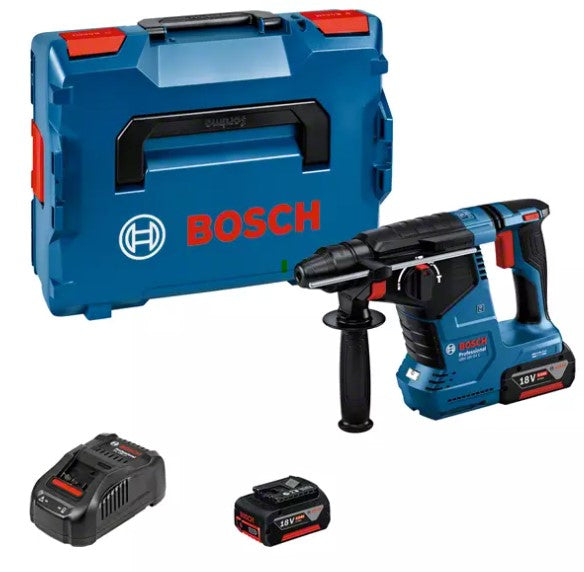 Taladro percutor inalámbrico profesional bosch gbh 18v-24c azul | sds-plus | 2 baterías de 5,0 ah + cargador rápido | en l-boxx 0611923003