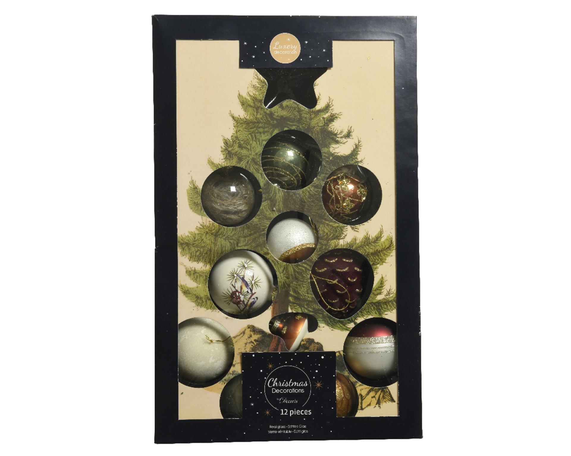 Decoris bolas de Navidad mezcla de vidrio 12 piezas natural