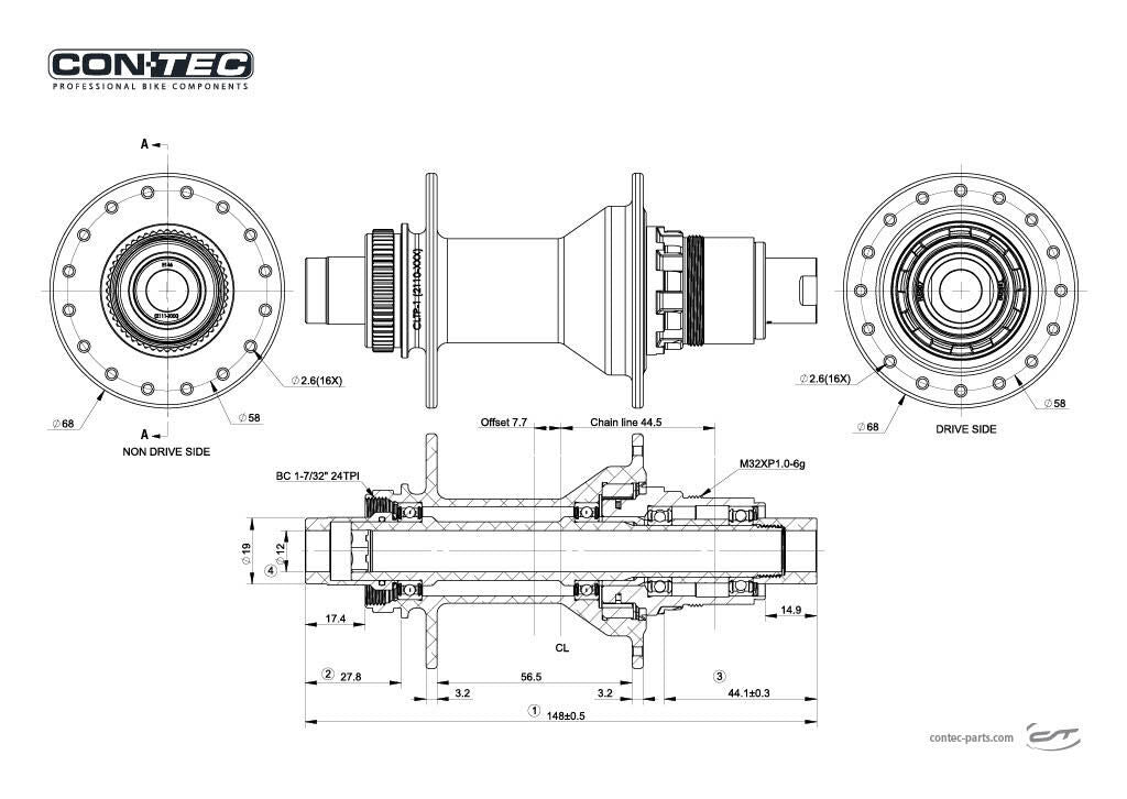 Contec achternaaf core cl ct cassette hub core cl 32l. 142mm hg