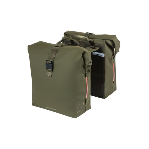 Basil SoHo Bolsa de bicicleta doble Nordlicht Mik - Bolsa de bicicleta verde, impermeable, con iluminación LED, 41L