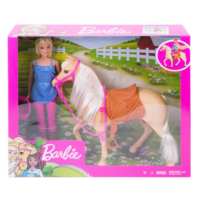 Barbie paardrijset – modepop met zadel, hoofdstel en helm - 30 cm