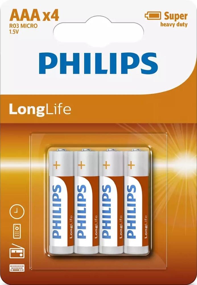 Philips R03 Longlife AAA Battery 4 piezas