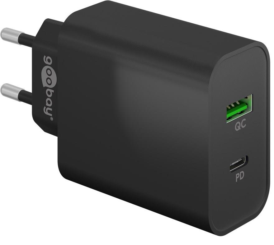 Caricabatterie rapido USB + USB-C Goobay 45W nero - 9550193